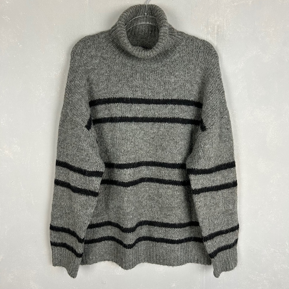 Line and Dot size M Veronica sweater turtleneck oversized gray stripe wool blend